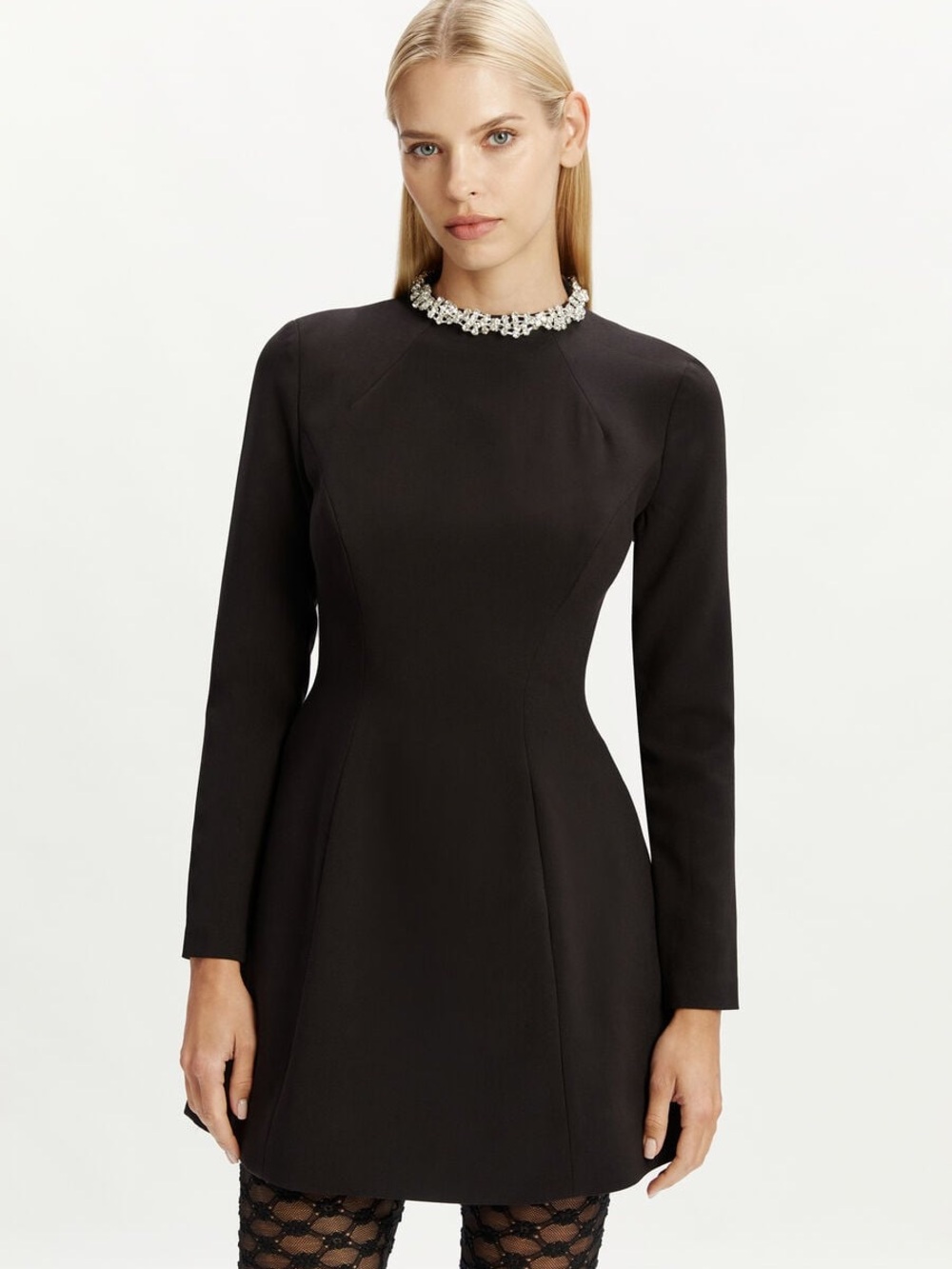 Bardot Black Mini Dress with Jeweled Collar